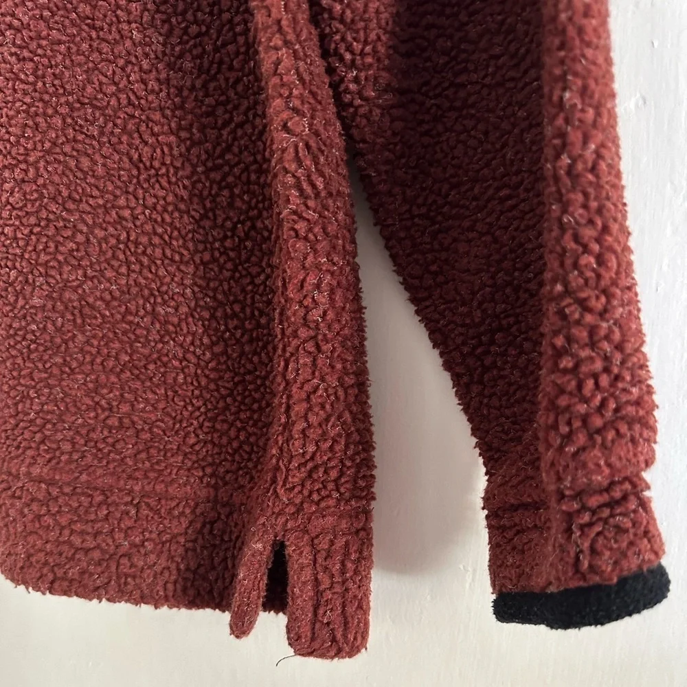 Vintage L.L.Bean Women Size S Sherpa Fleece Pullover Red Mock Neck 2000s Y2K - Picture 2 of 6